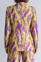 Load image into Gallery viewer, Yellow and Purple Peak Lapel 2 Piece Printed Work Suits
