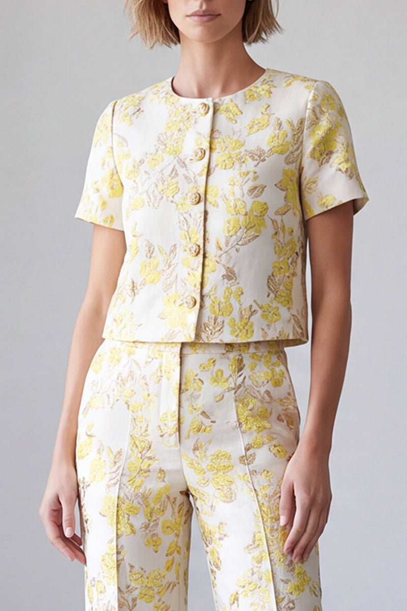 Load image into Gallery viewer, Light Yellow 2 Piece Round Neck Prom Suits with Sleeves