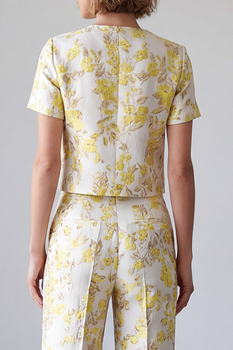 Load image into Gallery viewer, Light Yellow 2 Piece Round Neck Prom Suits with Sleeves