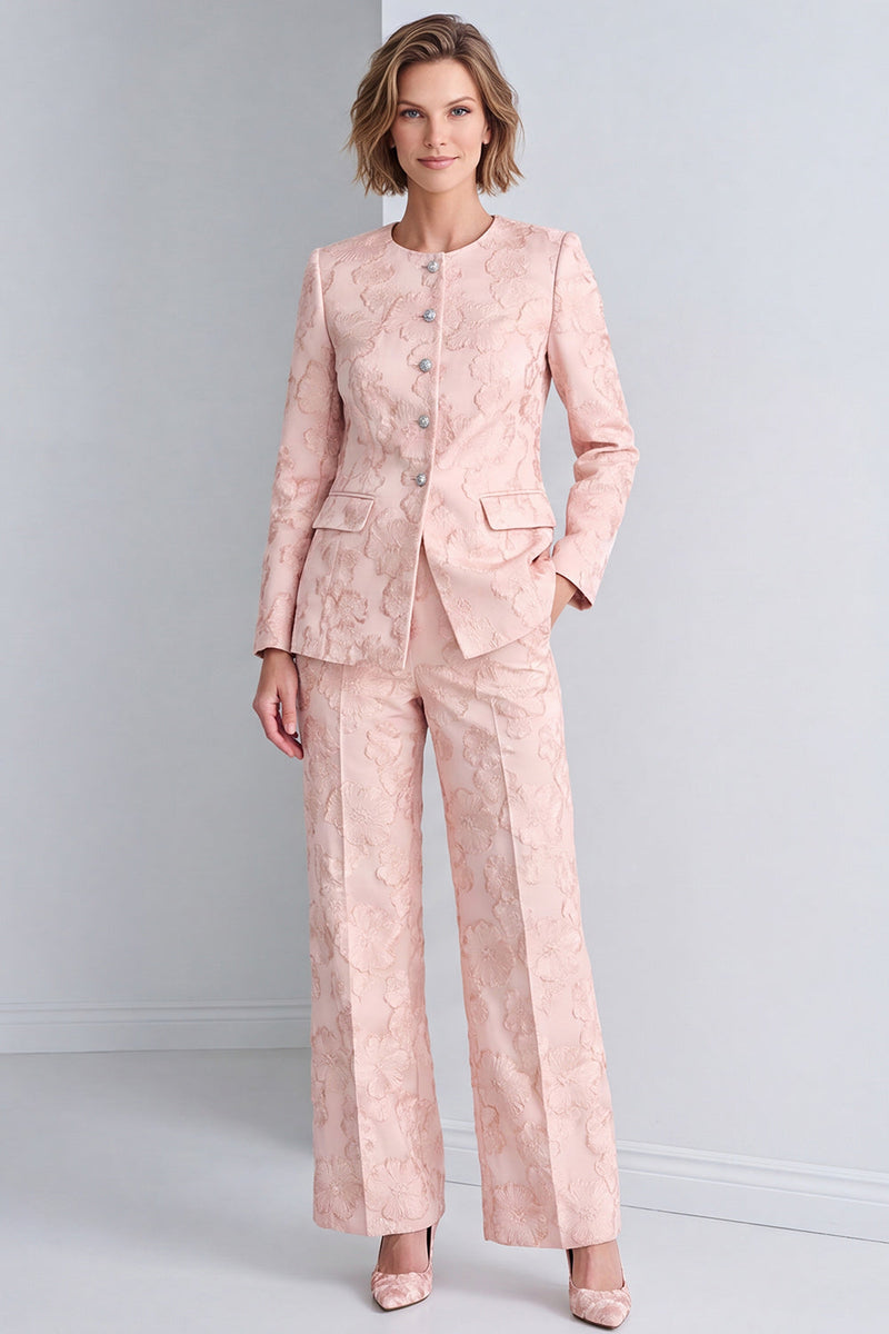 Load image into Gallery viewer, Pink Round Neck Floral Single Breasted 2 Piece Prom Suits