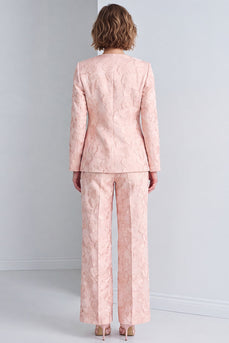 Pink Round Neck Floral Single Breasted 2 Piece Prom Suits