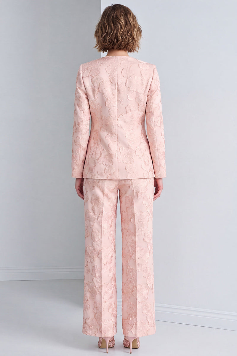 Load image into Gallery viewer, Pink Round Neck Floral Single Breasted 2 Piece Prom Suits