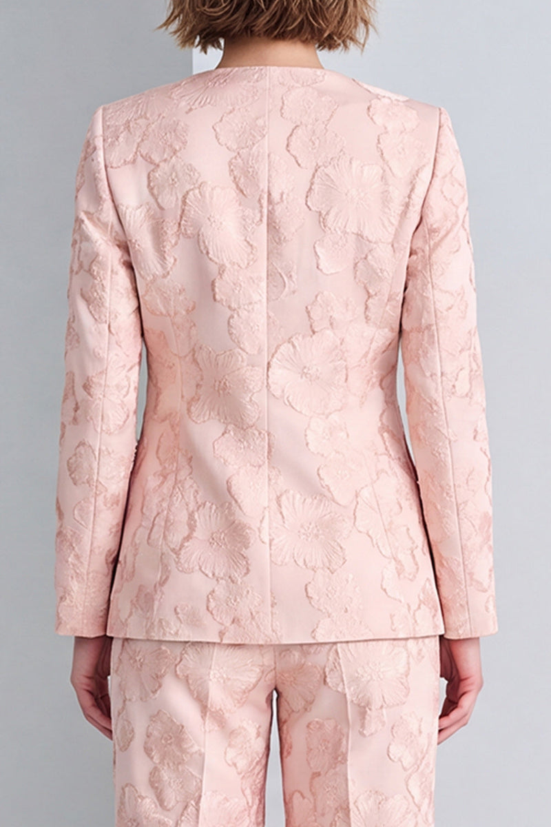Load image into Gallery viewer, Pink Round Neck Floral Single Breasted 2 Piece Prom Suits