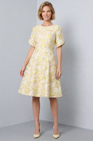 Load image into Gallery viewer, Light Yellow Round Neck A-Line Jacquard Midi Work Dress