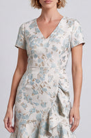 Load image into Gallery viewer, Light Blue V-Neck Ruffled Jacquard Bodycon Short Work Dress