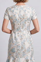 Load image into Gallery viewer, Light Blue V-Neck Ruffled Jacquard Bodycon Short Work Dress