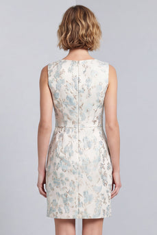 Light Blue V-Neck Bodycon Short Work Dress with Buttons