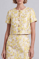 Load image into Gallery viewer, Light Yellow 2 Piece Round Neck Floral Short Prom Suits