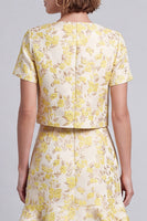 Load image into Gallery viewer, Light Yellow 2 Piece Round Neck Floral Short Prom Suits