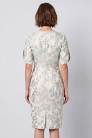 Load image into Gallery viewer, Light Blue Round Neck Bodycon Jacquard Midi Work Dress with Sleeves