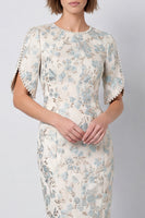 Load image into Gallery viewer, Light Blue Round Neck Bodycon Jacquard Midi Work Dress with Sleeves
