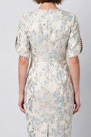 Load image into Gallery viewer, Light Blue Round Neck Bodycon Jacquard Midi Work Dress with Sleeves