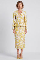 Load image into Gallery viewer, Light Yellow 2 Piece V-Neck Floral Pencil Midi Women Suits