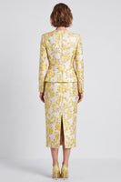 Load image into Gallery viewer, Light Yellow 2 Piece V-Neck Floral Pencil Midi Women Suits