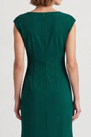 Load image into Gallery viewer, Dark Green Square Neck Pencil Ruched Midi Work Dress with Slit
