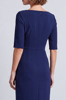 Load image into Gallery viewer, Burgundy Pencil Ruched Half Sleeves Square Neck Midi Work Dress with Slit