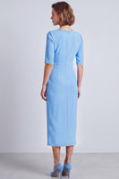 Load image into Gallery viewer, Burgundy Pencil Ruched Half Sleeves Square Neck Midi Work Dress with Slit