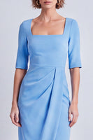 Load image into Gallery viewer, Burgundy Pencil Ruched Half Sleeves Square Neck Midi Work Dress with Slit