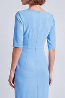 Load image into Gallery viewer, Burgundy Pencil Ruched Half Sleeves Square Neck Midi Work Dress with Slit