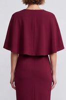 Load image into Gallery viewer, Burgundy Sheath V-Neck Satin Midi Work Dress with Cape