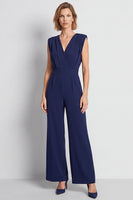 Load image into Gallery viewer, Navy Ruched V-Neck Sleeveless Long Work Jumpsuits