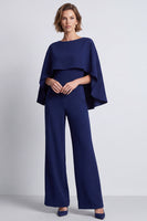Load image into Gallery viewer, Navy Boat Neck Long Work Jumpsuits with Cape