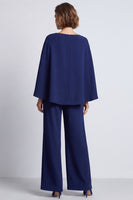 Load image into Gallery viewer, Navy Boat Neck Long Work Jumpsuits with Cape