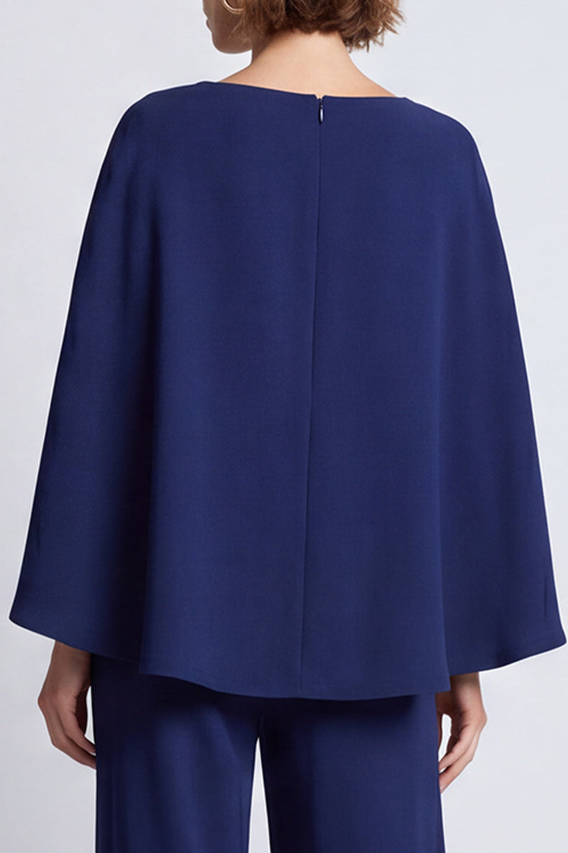 Load image into Gallery viewer, Navy Boat Neck Long Work Jumpsuits with Cape