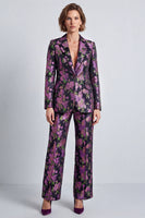 Load image into Gallery viewer, Black Purple Floral Notched Lapel Jacquard 2 Piece Prom Suits