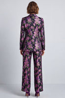 Load image into Gallery viewer, Black Purple Floral Notched Lapel Jacquard 2 Piece Prom Suits
