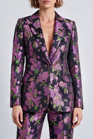 Load image into Gallery viewer, Black Purple Floral Notched Lapel Jacquard 2 Piece Prom Suits