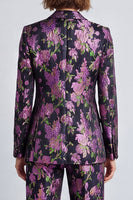 Load image into Gallery viewer, Black Purple Floral Notched Lapel Jacquard 2 Piece Prom Suits