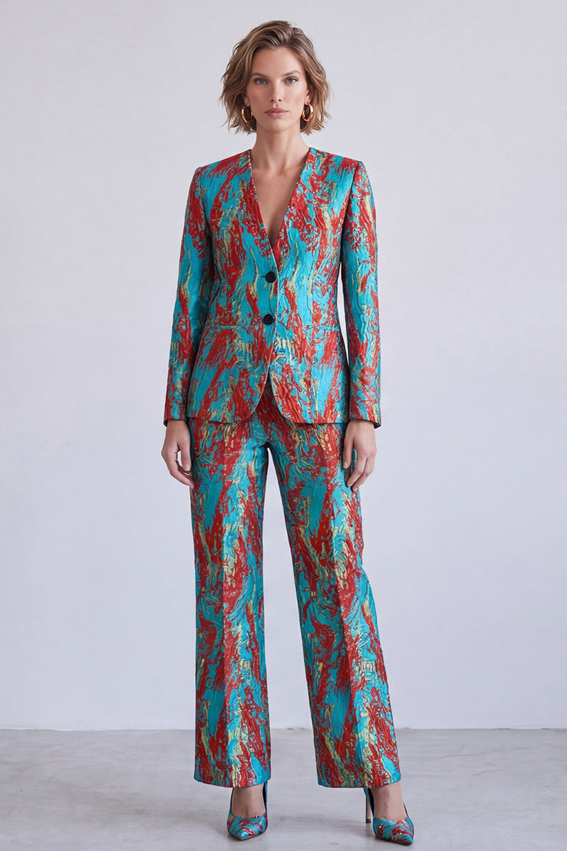 Load image into Gallery viewer, Yellow and Purple V-Neck Printed Single Breasted 2 Piece Prom Suits
