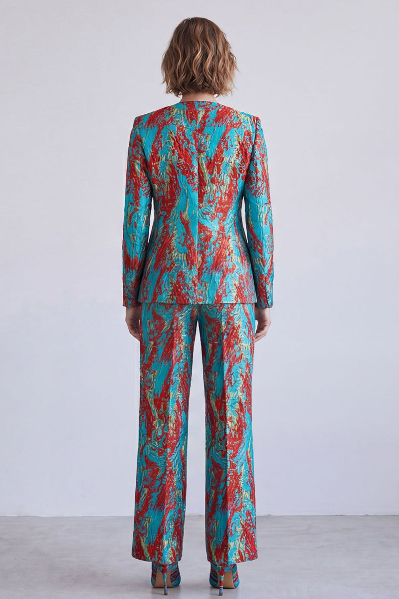 Load image into Gallery viewer, Yellow and Purple V-Neck Printed Single Breasted 2 Piece Prom Suits
