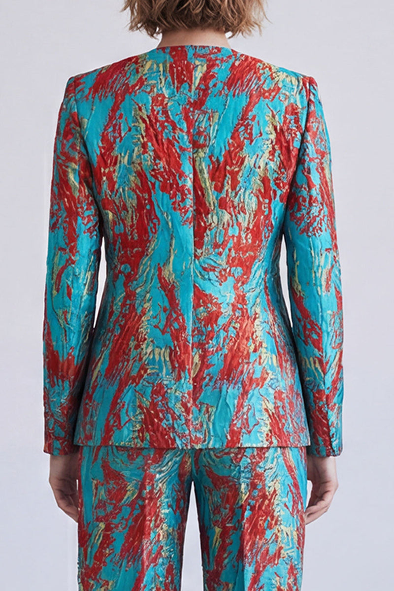 Load image into Gallery viewer, Yellow and Purple V-Neck Printed Single Breasted 2 Piece Prom Suits
