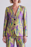 Load image into Gallery viewer, Yellow and Purple V-Neck Printed Single Breasted 2 Piece Prom Suits