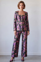 Load image into Gallery viewer, Black Purple Printed Floral Square Neck 2 Piece Prom Suits