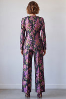 Load image into Gallery viewer, Black Purple Printed Floral Square Neck 2 Piece Prom Suits
