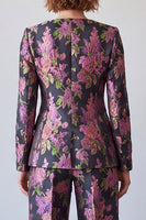 Load image into Gallery viewer, Black Purple Printed Floral Square Neck 2 Piece Prom Suits
