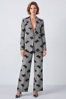 Load image into Gallery viewer, Black and White Plaid Peak Lapel Floral 2 Piece Prom Suits