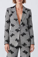 Load image into Gallery viewer, Black and White Plaid Peak Lapel Floral 2 Piece Prom Suits