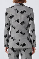 Load image into Gallery viewer, Black and White Plaid Peak Lapel Floral 2 Piece Prom Suits