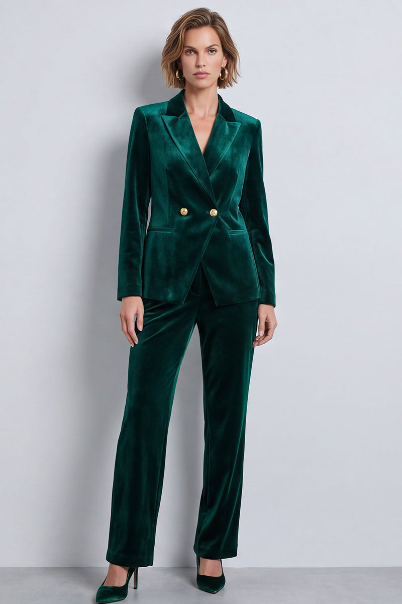 Load image into Gallery viewer, Olive Velvet 2 Piece Double Breasted Peak Lapel Work Suits