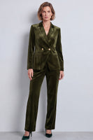 Load image into Gallery viewer, Olive Velvet 2 Piece Double Breasted Peak Lapel Work Suits