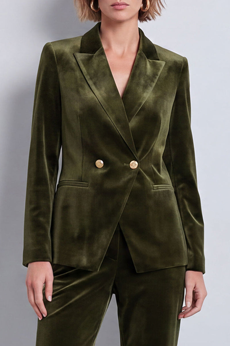 Load image into Gallery viewer, Olive Velvet 2 Piece Double Breasted Peak Lapel Work Suits