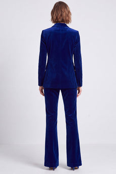 Fitted Royal Blue Velvet Peak Lapel 2 Piece Work Suits