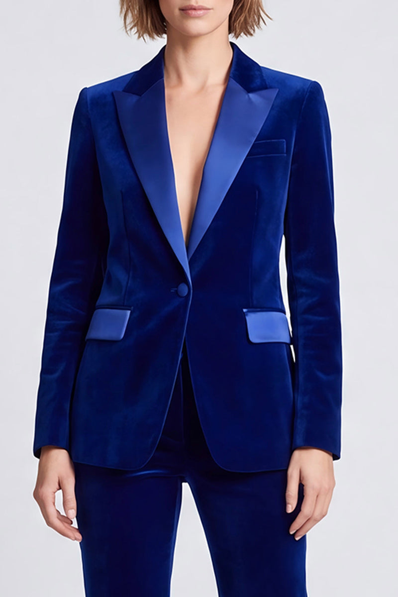Load image into Gallery viewer, Fitted Royal Blue Velvet Peak Lapel 2 Piece Work Suits