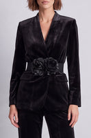 Load image into Gallery viewer, Dark Green V-Neck Velvet 2 Piece Work Suits with 3D Flowers