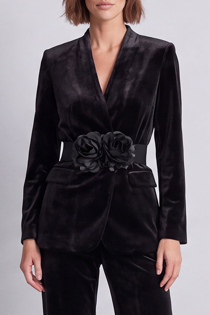 Load image into Gallery viewer, Dark Green V-Neck Velvet 2 Piece Work Suits with 3D Flowers