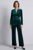 Load image into Gallery viewer, Dark Green V-Neck Velvet 2 Piece Work Suits with 3D Flowers
